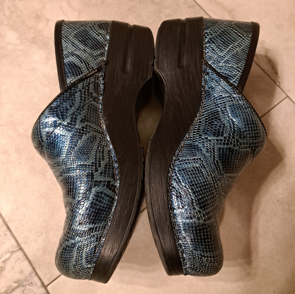 Blue Snakeskin Pattern Women's Dansko Clogs - Picture 3 of 5